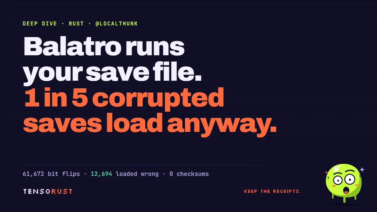 Balatro save file runs as code. 1 in 5 corrupted saves load anyway
