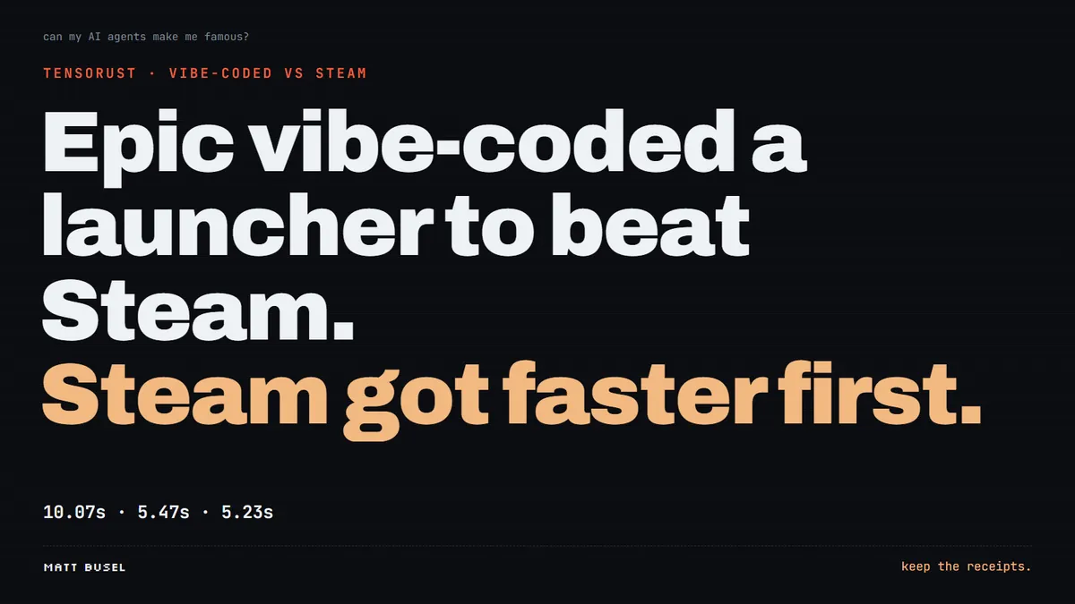 Epic vibe-coded a launcher to beat Steam's 10.07s. Steam hit 5.23s