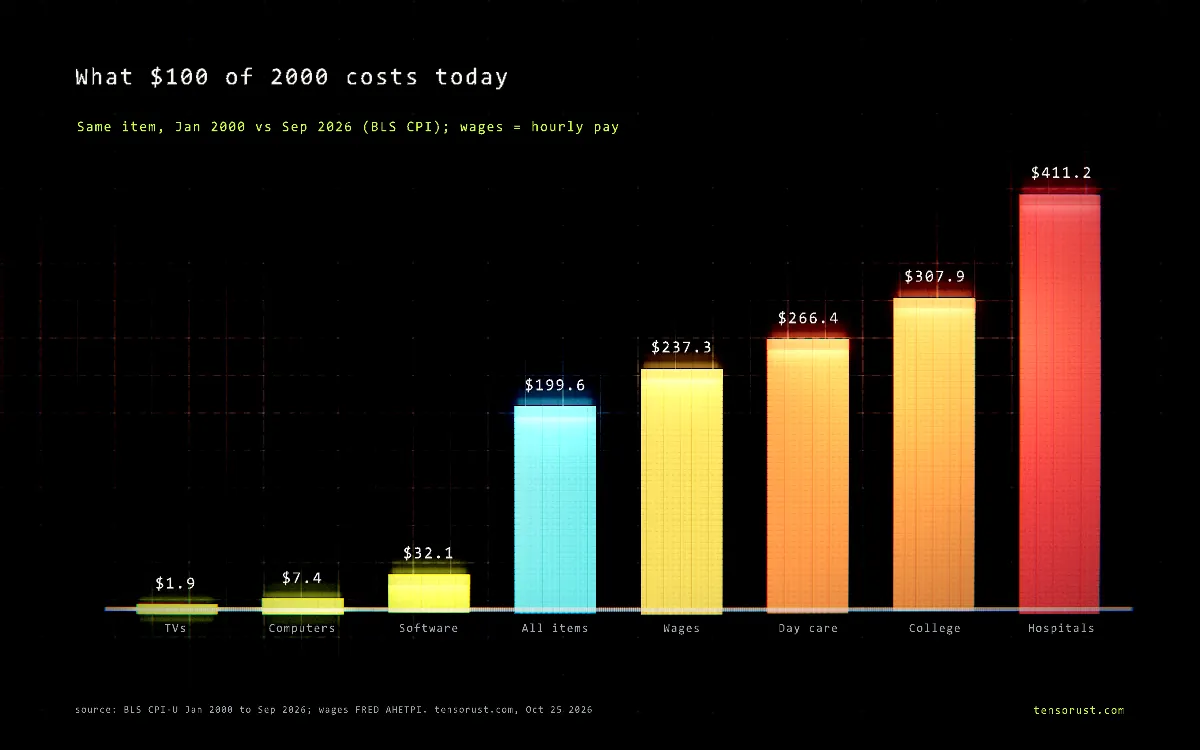 Inflation since 2000: TVs -98%, hospitals +311%. The license is why