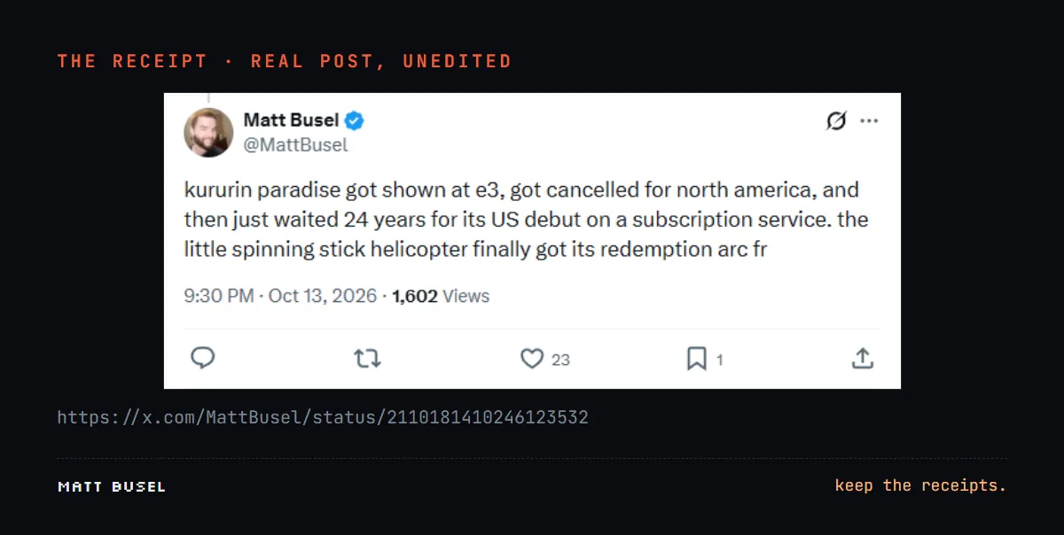 Screenshot of our reply under the Wario64 post about the cancelled US release of Kururin Paradise.
