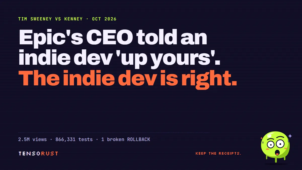 Tim Sweeney told Kenney "up yours" on 2.5M views. Kenney is right