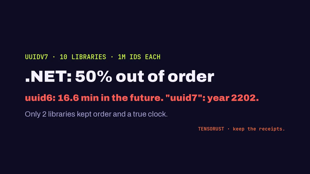 Pick a UUIDv7 library that keeps order: 10 tested, .NET fails 50%