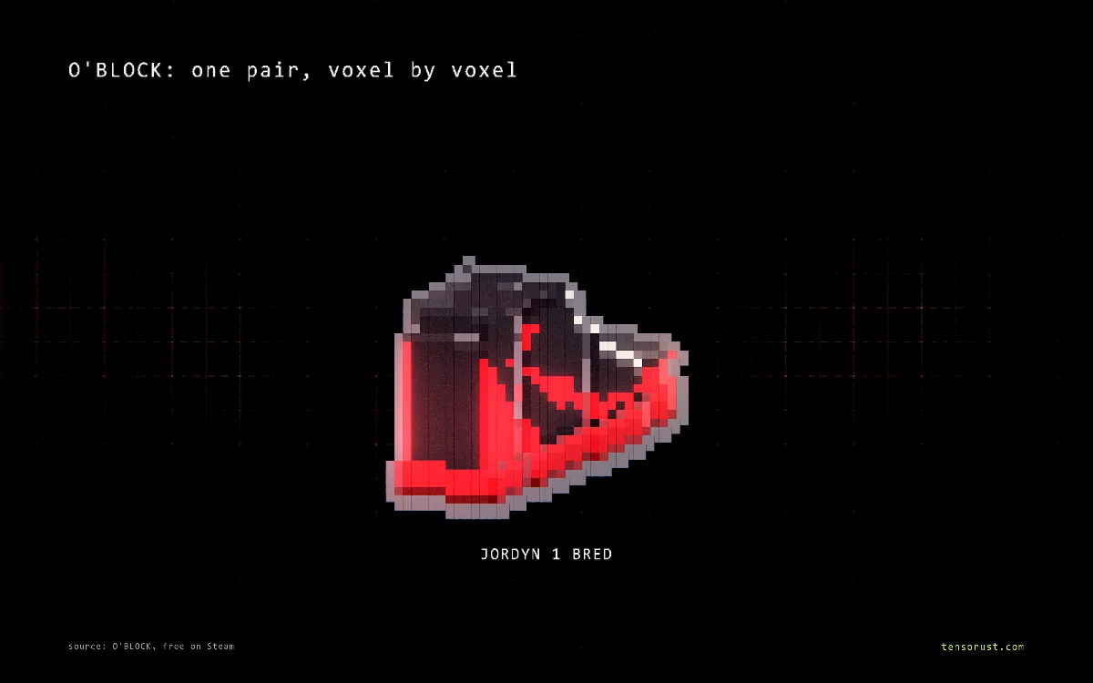 A voxel sneaker from the game O'BLOCK, rendered in its engine.