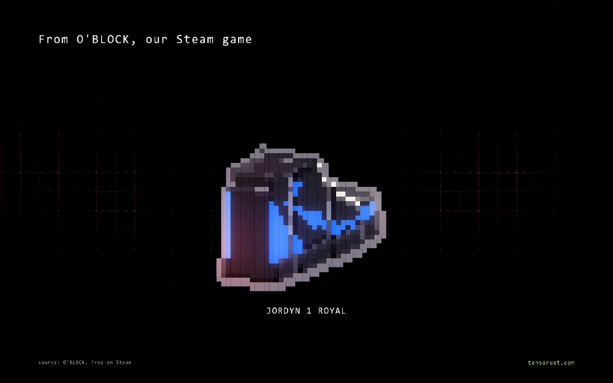 A voxel sneaker from the game O'BLOCK, rendered in its engine.