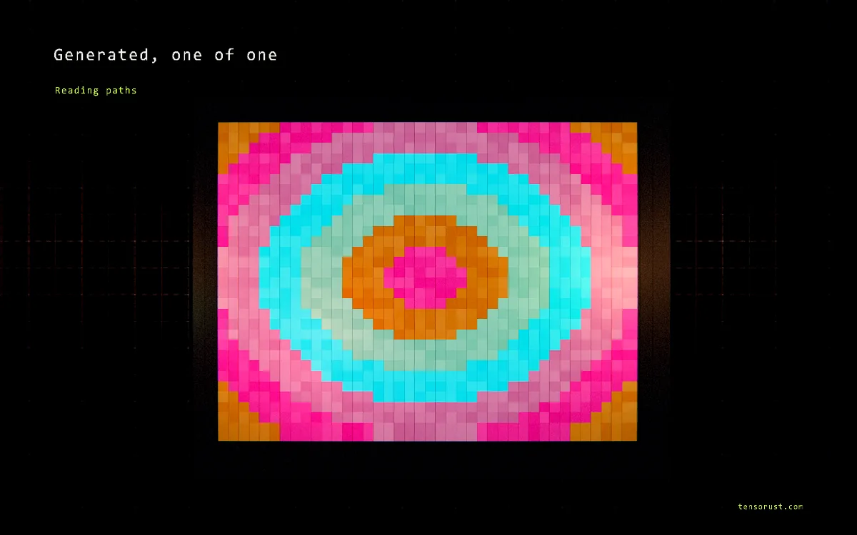 A one-of-one generated pixel painting from the Proof Engine.
